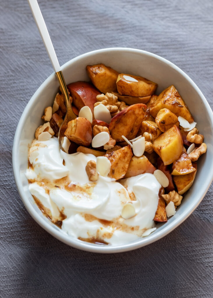 Cinnamon Apple Dessert with Greek Yogurt and Macadamia Nuts