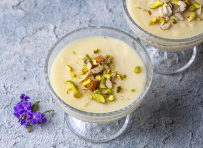 Mhalbi Pudding with White Chocolate, Cinnamon and Cardamom