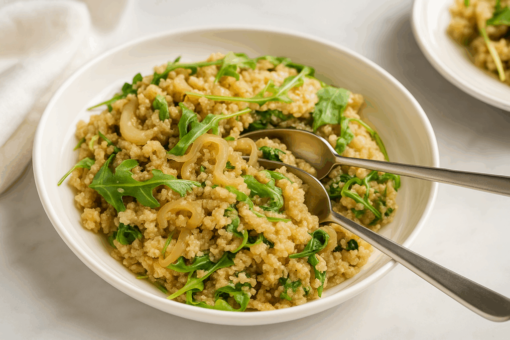 Caramelized Onion and Arugula Quinoa
