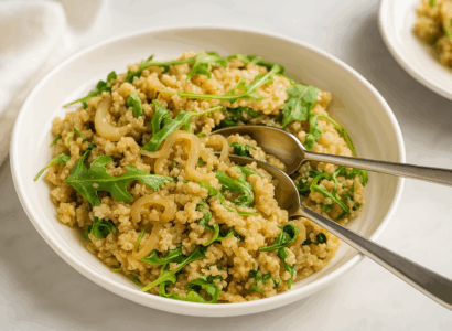 Caramelized Onion and Arugula Quinoa