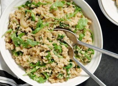 Caramelized Onion and Arugula Quinoa
