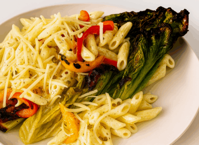 Grilled Romaine and Pasta Salad with Cheddar