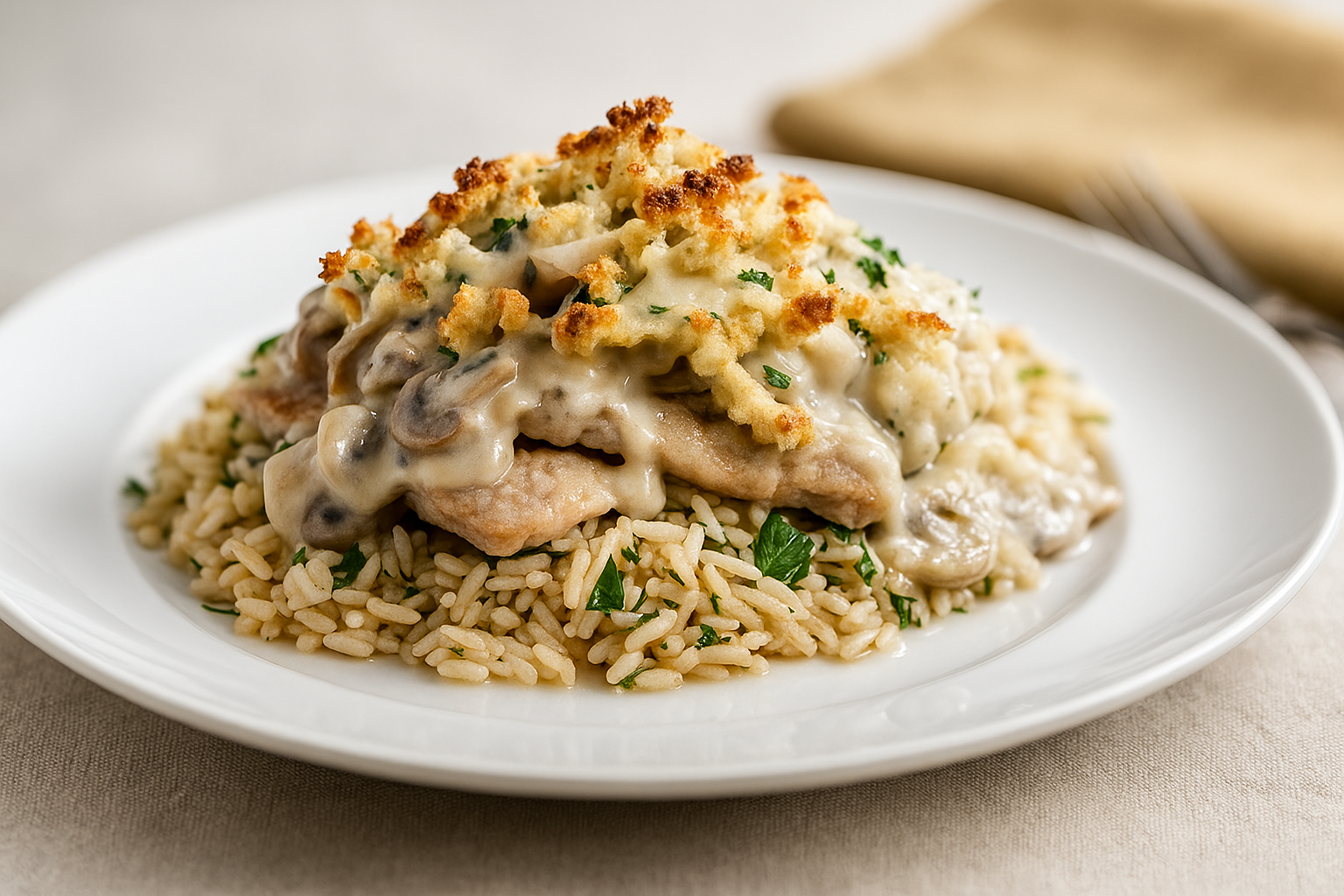 Gratin de veau aux champignons et aux herbes
