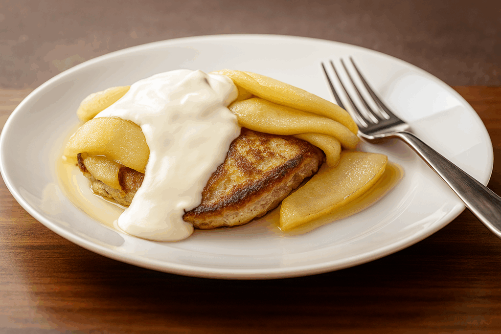 Whole Grain Pancakes with Apple Compote and Yogurt