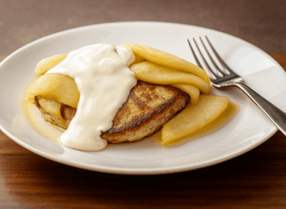 Whole Grain Pancakes with Apple Compote and Yogurt