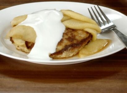 Whole Grain Pancakes with Apple Compote and Yogurt