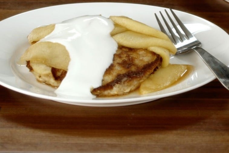 Whole Grain Pancakes with Apple Compote and Yogurt