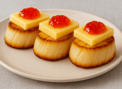 Pepper jelly scallops with Havarti