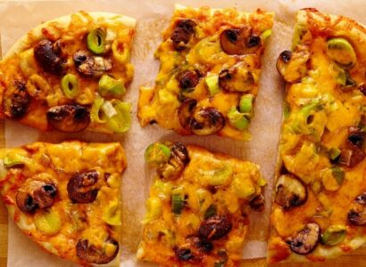 Cheddar, leek & mushroom focaccia