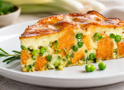 Oka, Green Pea & Sweet Potato Pie