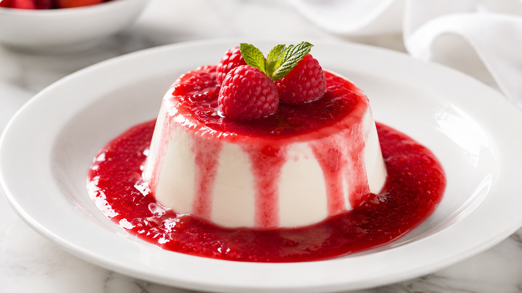 Panna cotta au yogourt et coulis de framboise